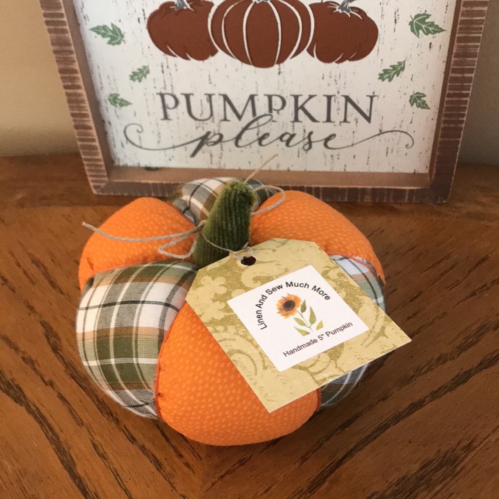 Handmade Plaid and Orange Fabric Pumpkin Decor Small